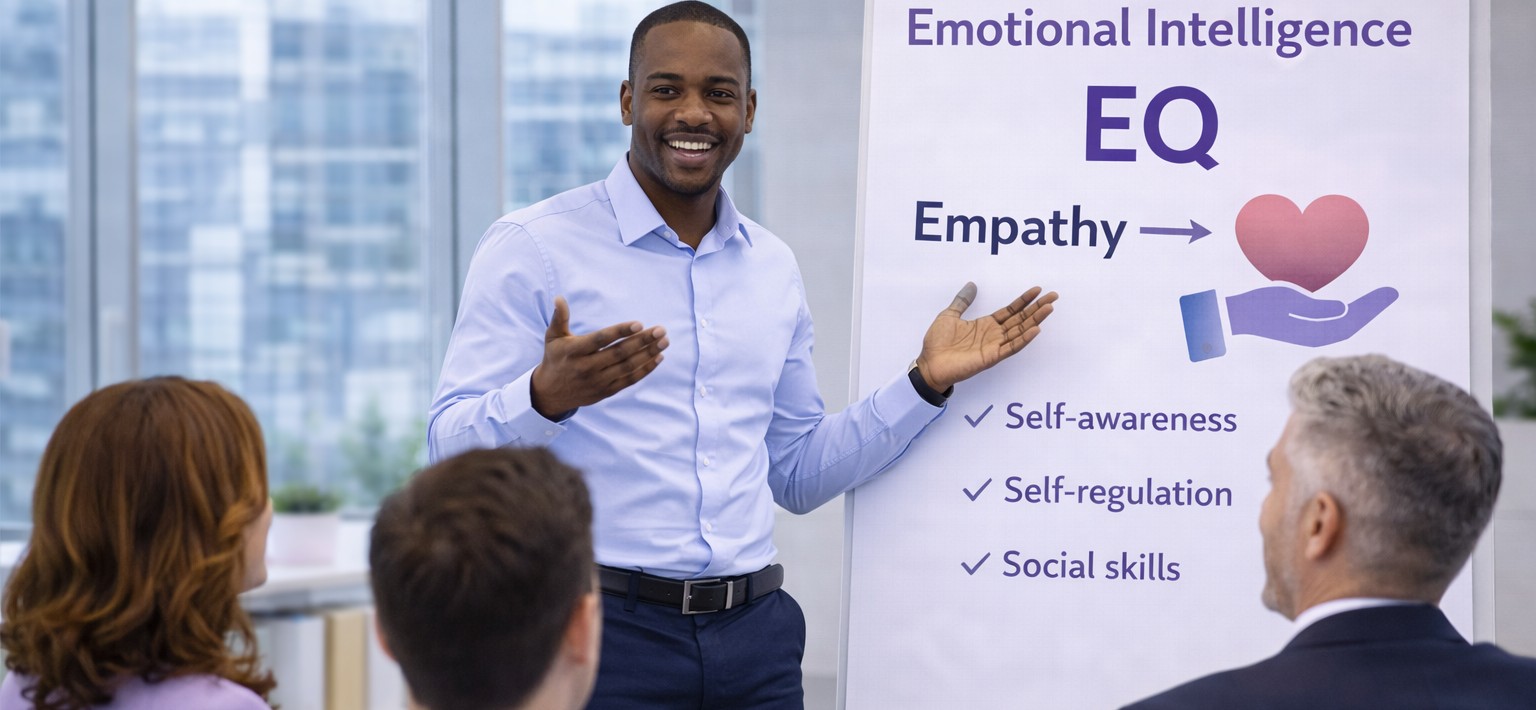 Presenter explaining Emotional Intelligence and EQ concepts